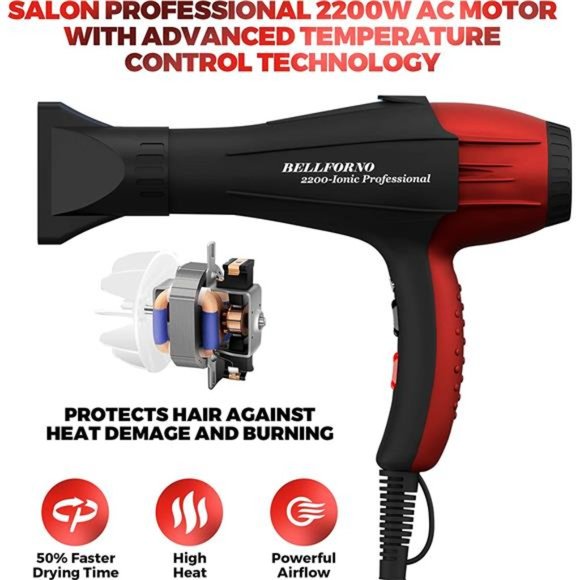 Professional Hair Dryer, 2200 Watt, Ceramic Tourmaline Ion Blow Dryer - Picture 2 of 6